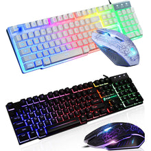 Load image into Gallery viewer, T6 Rainbow LED Backlit Multimedia Ergonomic USB Gaming Keyboard Wired Mouse and Mouse Pad for PC Laptop Computer Users Gamers